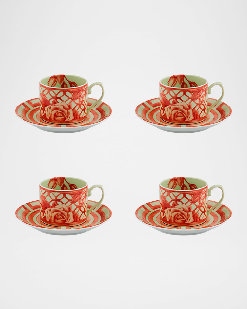 The Meaning Tea Cups & Saucers Set, Set of 4